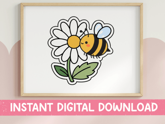 Bee on Daisy Kawaii Sticker: Graphics for T-Shirt Designs
