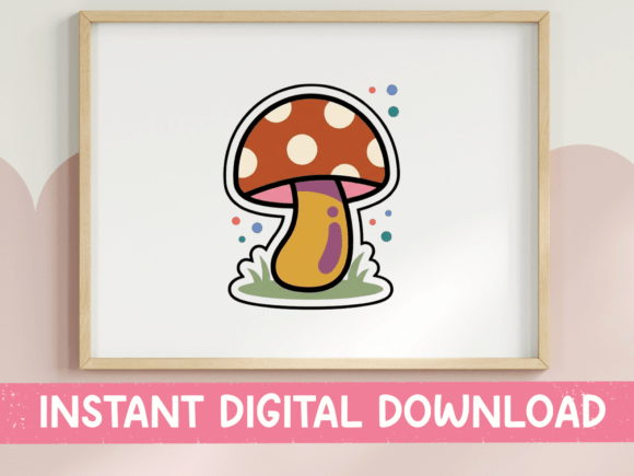 Cute Mushroom Cottagecore Sticker Design for Graphics & T-Shirt Designs