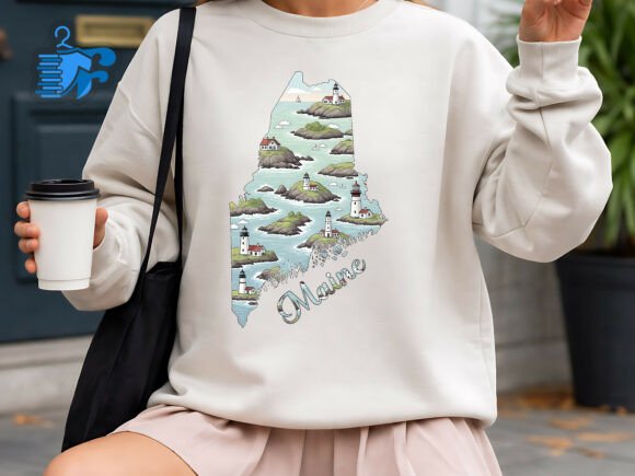 Maine Lighthouse Coastal Shirt Design Graphics